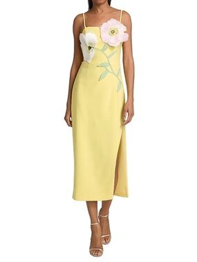 Elliatt Hope Strapless Yellow Floral Appliqué Midi Dress 3D Flower - SMALL